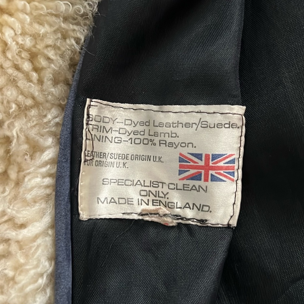 Vintage 60-70s Suede  Penny Lane Coat Lambswool Shearling Navy Blue Hippie Boho